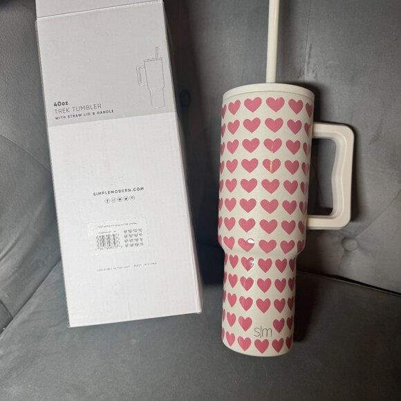 Simple Modern 40oz Pink Hearts on White Straw Tumbler NEW WITH‎ TAG - Picture 4 of 9